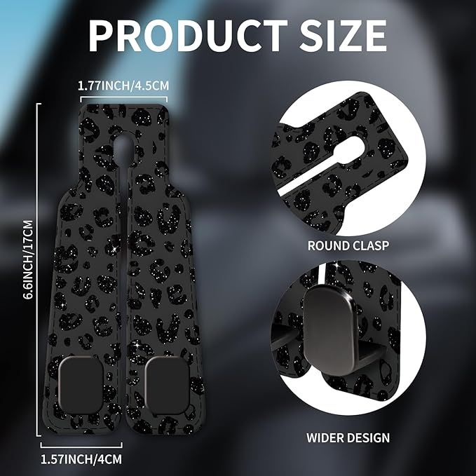 Car Seat Headrest Hook, Universal Leather Cute Hanger Holder Hook, Storage Organizer Interior Accessories for Purse Bags Handbag Luxury Black Leopard