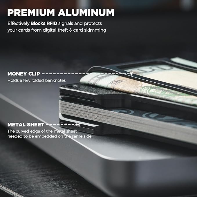 VULKIT Men's Metal Wallet with Money Clip Slim Credit Card Holder, Minimalist Business Card Case Front Pocket Wallet for Men(Retro Black)
