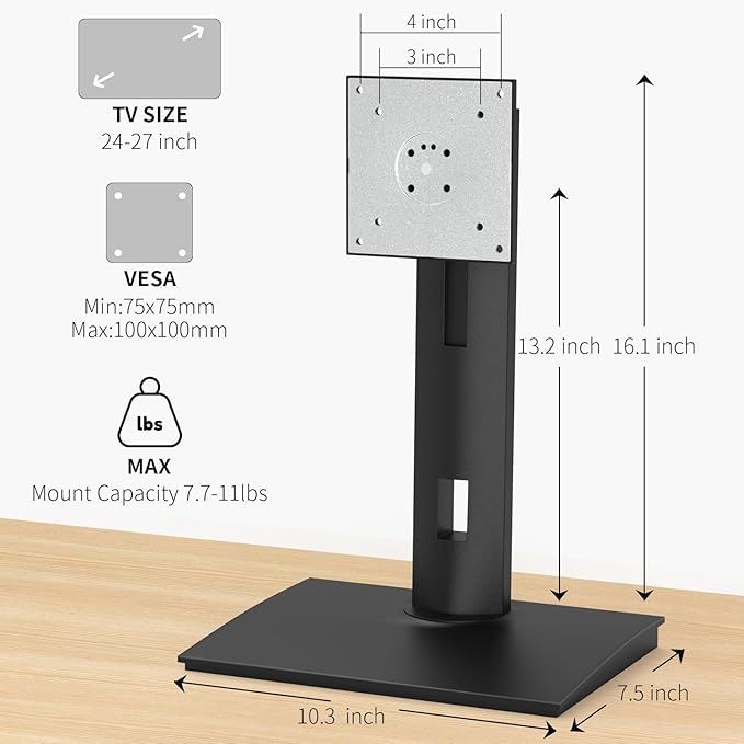 Vesa Monitor Stand with Spring-Adjustable Height, Swivel, Tilt, Rotation Vesa Stand, Compatible with Monitors Within 27 inch and Weighing Between 7.7-11lb (Black, Only for 7.7-11 lb Monitor)