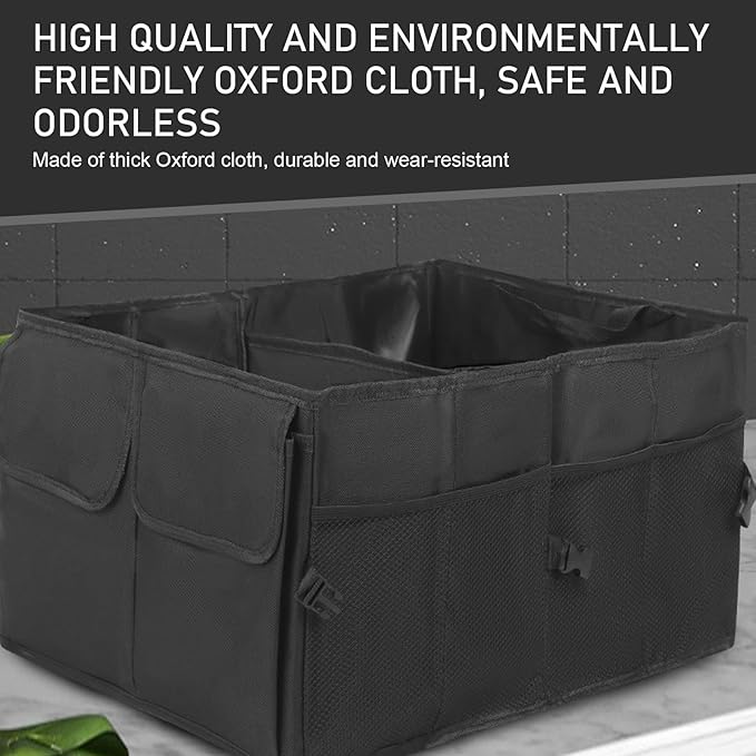 Car Trunk Organizer, Storage Organizer Large Capacity Design Waterproof 600D Vehicle Storage Box, Multifunctional Foldable Automotive Space Divider Accessories, Universal for Most Cars (Black)