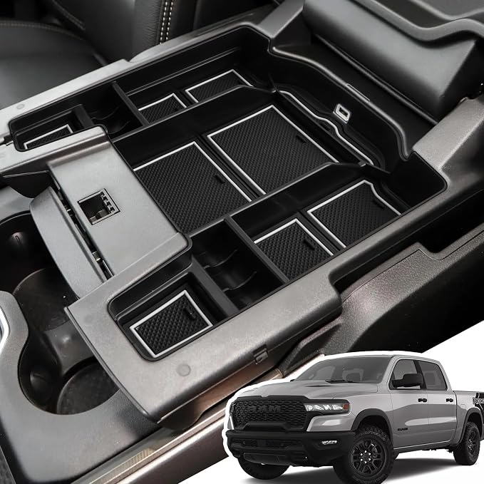 Center Console Organizer for 5th Gen 2025 2024-2019 Ram 1500 2500 3500(Full Console w/Bucket Seats Only), ABS Storage Box, Middle Console Tray Organizer, Insert Container Pallet-White