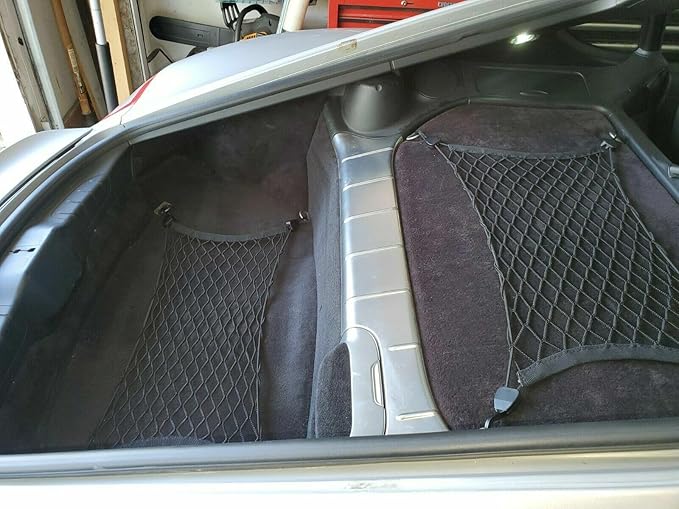 EACCESSORIES EA(Qty.2)Trunk Organizer Cargo Net for Porsche Cayman 2006–2025 – Floor Style Cargo Nets for Coupe–Premium Mesh Elastic Car Trunk Organizer Vehicle Carrier Storage–Compatible with Cayman