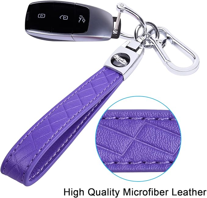 Wisdompro Microfiber Leather Car Keychain, Universal Key Fob Keychain Leather Key Chain Holder with 3 Keyrings and 1 Screwdriver for Men and Women - Purple