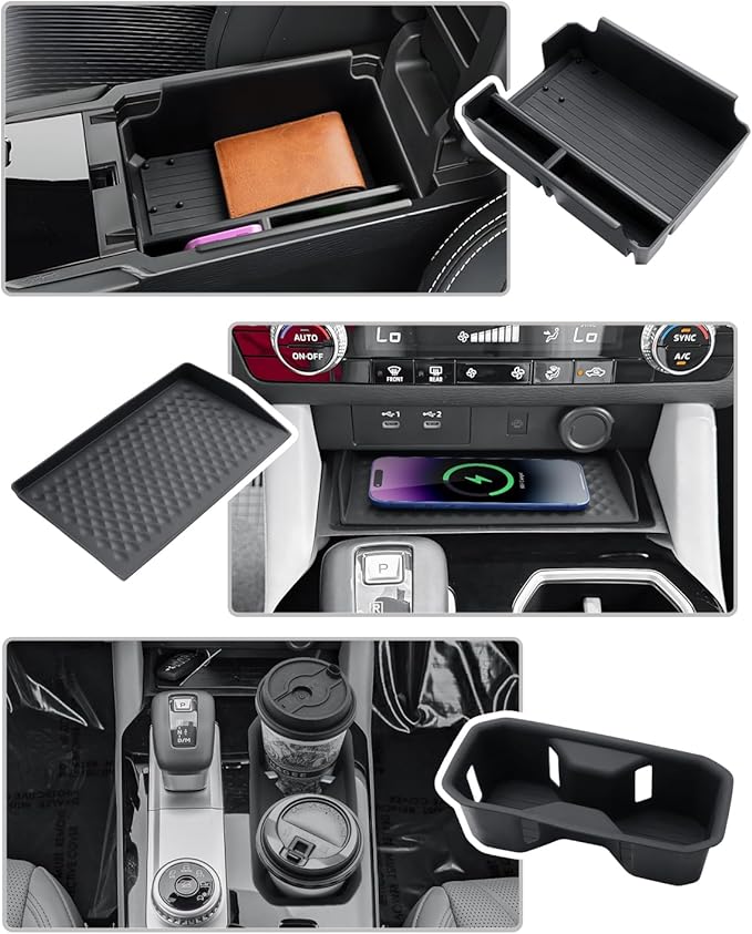 CDEFG 3Pcs for 2025 2026 Mitsubishi Outlander Center Console Organizer for 2025 2026 Mitsubishi Outlander Accessories Middle Console & Wireless Charging Cover & Cup Holder(for Gas Version Only)