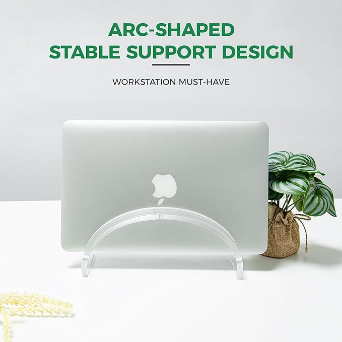 Acrylic Vertical Laptop Stand for Desk, Clear Vertical Laptop Holder & Space-Saving Workspace Organizer, Desktop Notebook Dock Compatible with MacBook Air/Pro, HP, Dell, Surface