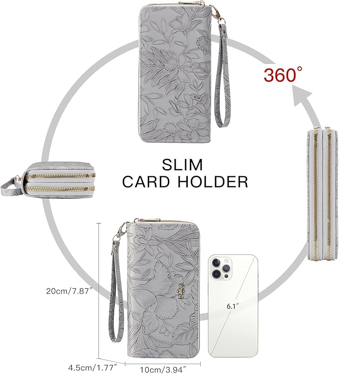 RNIEGA Wallet for Women Clutch Double Zip Around Credit Card Holder Leather Women's Wallet Large Capacity