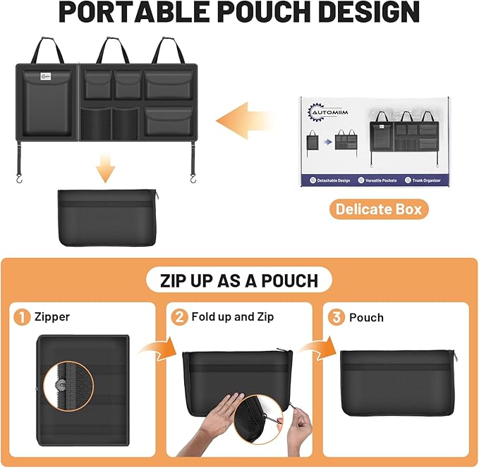 Detachable Hanging Trunk Organizer, Foldable Car Trunk Organizer Hanging for SUVs, Jeeps, Hatchbacks, Car Trunks Organiser with 7 Large Compartments