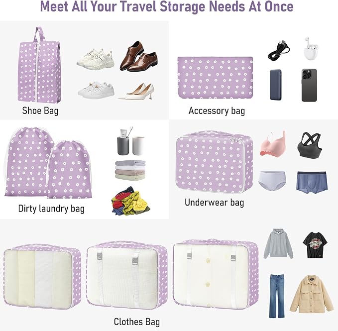 Packing Cubes for Travel - 8 Set Luggage Organizer Bags for Family, Mesh Breathable Packing Cubes for Suitcases Durable Travel Essentials Bags Set
