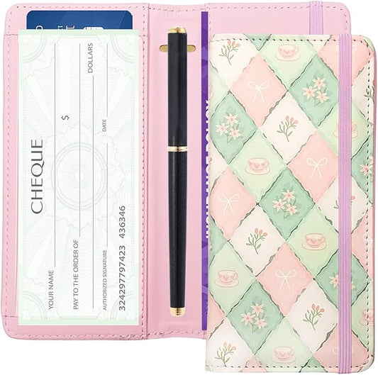 Letter Checkbook Cover, RFID Blocking Checkbook, Stylish, Lightweight, Slim Durable, Multi-Functional Checkbook Holder for Personal and Business Checks (Floral 1)