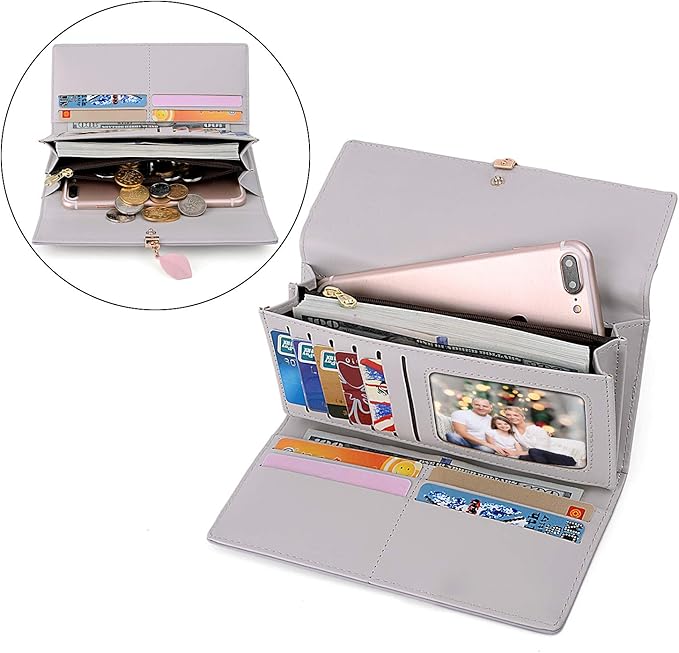 UTO RFID Wallet for Women PU Leather Leaf Pendant Card Holder Phone Checkbook Organizer Zipper Coin Purse | Leaf Pendant, Card Holder, Phone, Checkbook, Organizer, Zipper