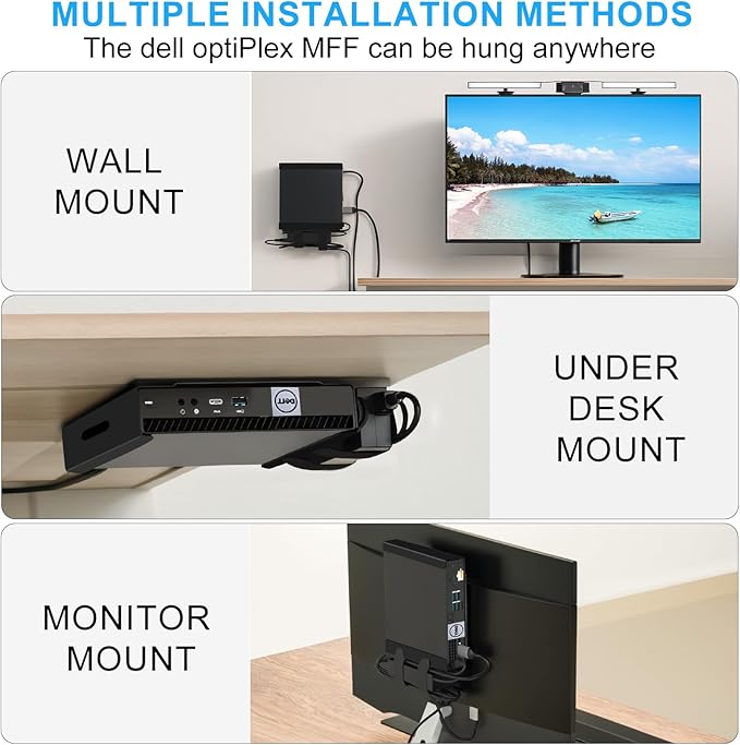 Mini PC Mount for Dell OptiPlex Micro Form Factor Case, Wall VESA and Under Desk Mount Fits DELL Micro PRO,Plus MFF QCM1250,3040,3046,3050,3060,3070,3080,5050,5060,5070,7040,7050,7060, 7070 and More