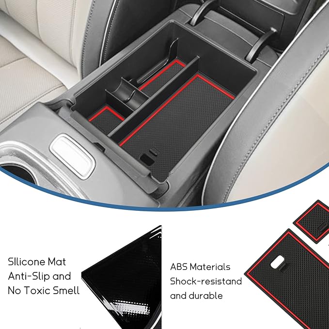 POSAID Center Console Organizer for 2022 2023 2024 Hyundai Santa Cruz Center Console Armrest Tray for 2022 Hyundai Tucson NX4 Storage Box Insert Tray with Coin Holder, Red Trim