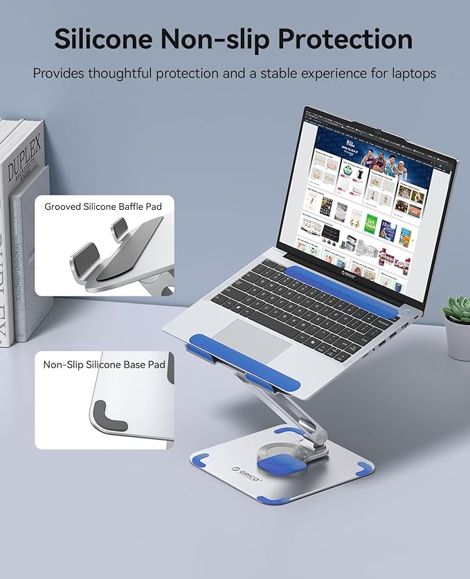 ORICO Adjustable Laptop Stand with 360° Rotating Base??Foldable Aluminum Alloy Laptop Holder for Desk, Compatible with MacBook Air/Pro, Dell, HP, XPS Laptops (13??7.3?? - ST10, Silver