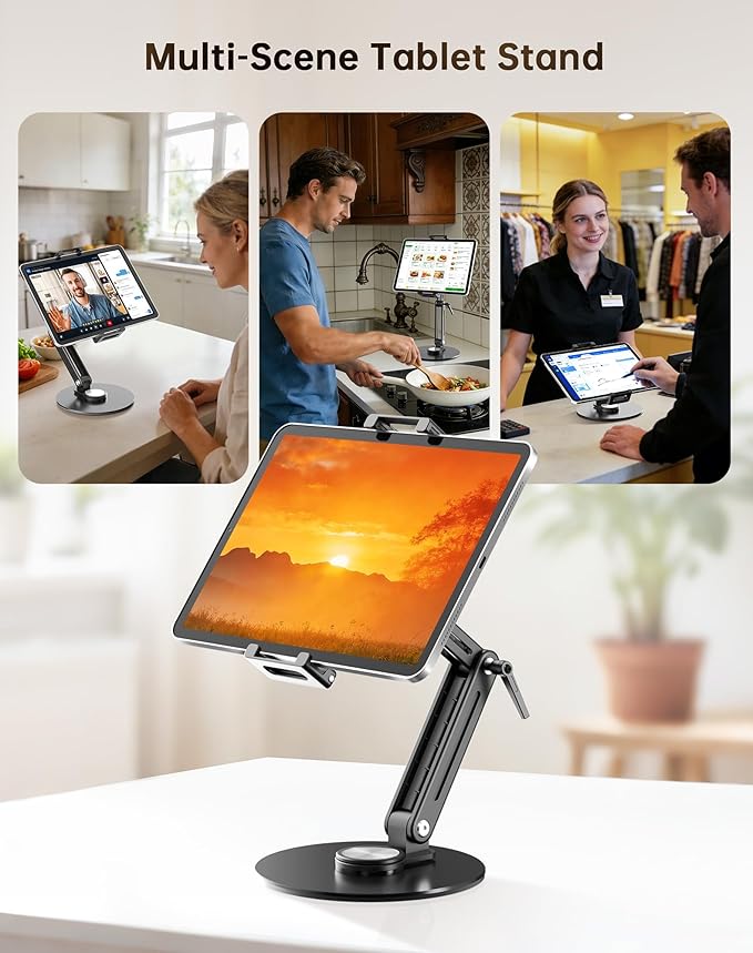 Portable Monitor Stand Desk Holder- Large Clamp Support up to 12.9 14.6 15.6 18.5 inch 360° Rotating Base Swivel for iPad Pro/Mini/Air/Surface Strong Bearing Weight Over 5.5lbs (Up to 17.3'')