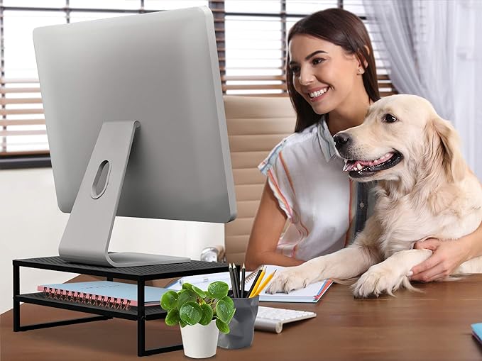 CAXXA 2-Tier Metal Laptop PC Monitor Stand Riser MAX 50 LBS Loading for Monitor, Printer,Black