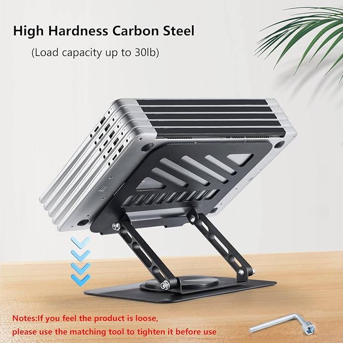 Laptop Stand for Desk Adjustable Computer Stand 360° Rotating with Hollow Ventilation Board Large Weight Capacity Laptop Riser Adjustable Height Laptop Stand for All 10" - 17'' Laptops