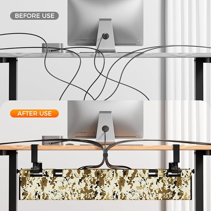 No-Drill Under Desk Cable Management Tray,Upgraded Wider(39"L x 5.9"W) & Double Layer Thickened Standing Desk Cable Organizer,2 Mounting Options-Clamp Or Screw Cord Holder for Home,Office