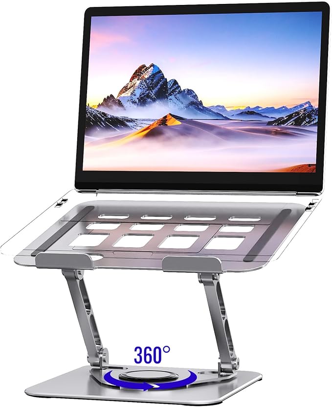 Laptop Stand for Desk, Adjustable Laptop Stand Swivel Computer Riser 360 Rotation Base, Portable Ergonomic Laptop Holder for Office Home Fits MacBook Air Pro, Dell, HP (10"-17.3") - Silver