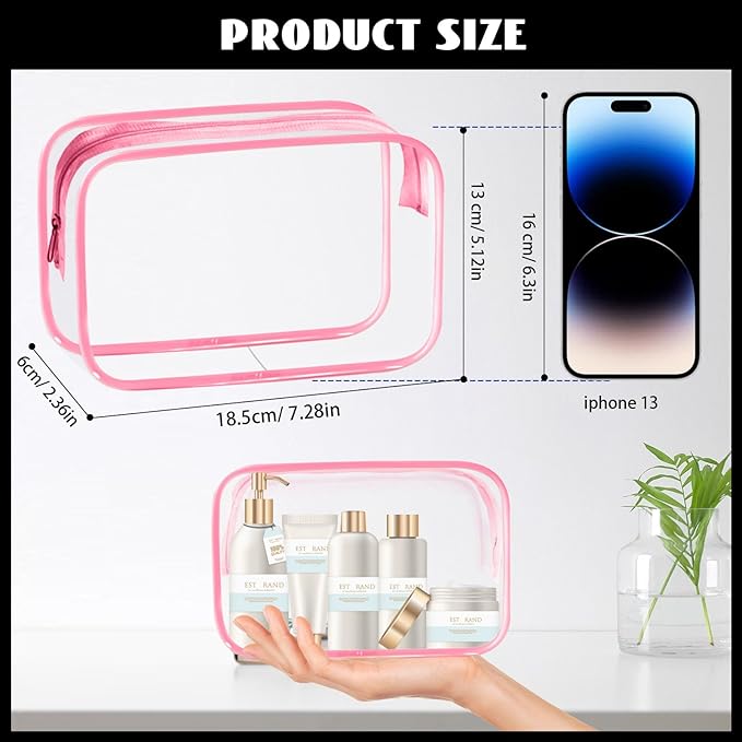 YedsIntu 16-Piece Makeup Bags, Waterproof Toiletry Bag Carry Pouch Portable Cosmetic Bag PVCTravel Clear Pouches Carry-on Travel Essentials Transparent Storage Organizer Bag (Rose Pink-M)