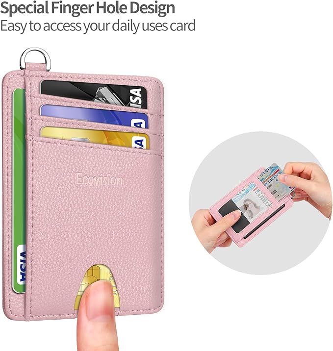 EcoVision Slim Minimalist Front Pocket Wallet, RFID Blocking Credit Card Holder Wallet with Detachable D-Shackle for Men Women