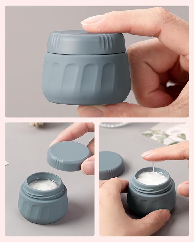 Mrsdry Travel Containers for Toiletries, TSA Approved Travel Size Toiletries 4 Pack, Refillable Containers, With Clear Bag, Leak Proof Silicone Jars, Essentials Creams Jars Carrying Small Items