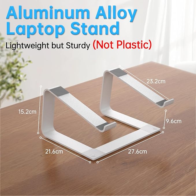 GleYo Laptop Stand for Desk Portable Computer Riser Metal Notebook Holder Printer Stand Office Desk Accessories Compatible with MacBook Air, Pro, Dell, HP, Lenovo and All 10-16" Laptops, Silver