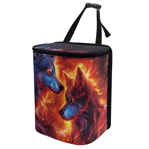 Biyejit Fire Wolf Car Trash Can with Lid Hanging Automotive Trash Bag Leak-Proof Portable Car Garbage Bin Car Accessories Interior Car Organizer