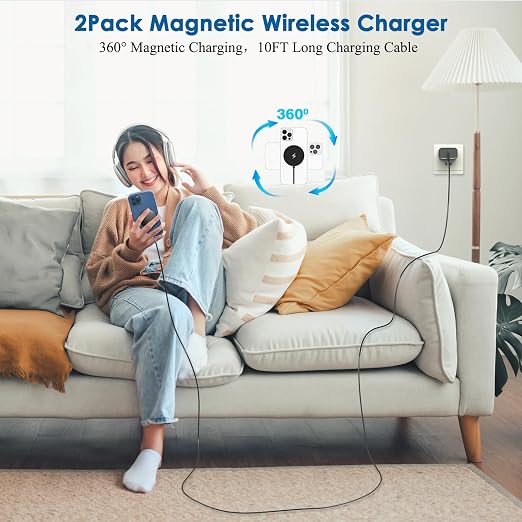 Magnetic Wireless Charger for iPhone 16, 2Pack 10FT 15W Fast Mag-Safe Charger, Wireless Charging Pad with USB C Fast Charging Block for iPhone 16 Pro Max/15/14/13/12/Plus/Pro/Pro Max,AirPods 3/2/Pro 2
