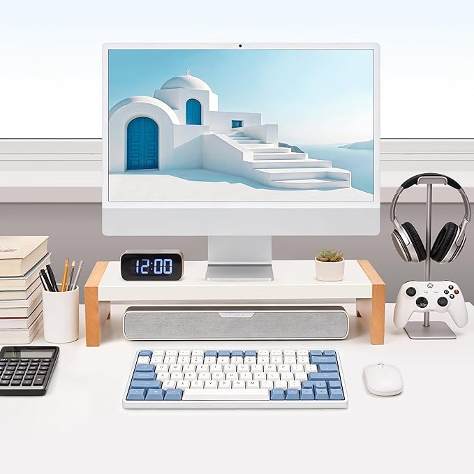 ARCOBIS Monitor Stand Riser, White Metal & Wood Computer Monitor Stand Riser for Desk, Max Load Capacity 40LB