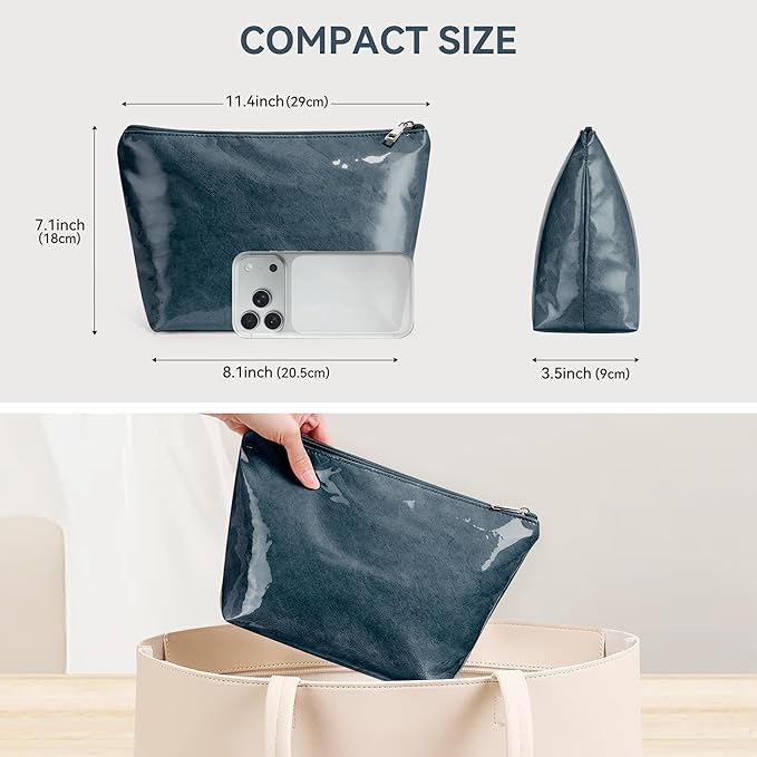 WLLWOO PVC Waterproof Makeup Bag Kraft Paper Cosmetic Bag Travel Toiletry Zipper Pouch Organizer for Women Purse