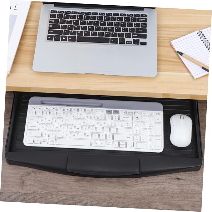 jojofuny Keyboard Tray Clamp On Keyboard Tray Under Desk Under Desk Pull Out Platform with Pencil Drawer Out Computer Drawer for Typing（Black）