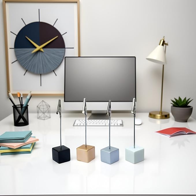 4 Pcs Memo Clip Holders Stand with Alligator Clasp Pictures Card Paper Note Clip for Office Home Use, Paper Stand for Desk, Office Memo Holders