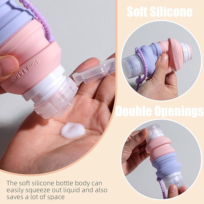 BS-MALL10-pack Leak-proof Travel Bottles Set - Silicone Shampoo & Conditioner Containers With Folding Design & Toiletry Bag For Convenient Trips Shampoo Lotion Skincare