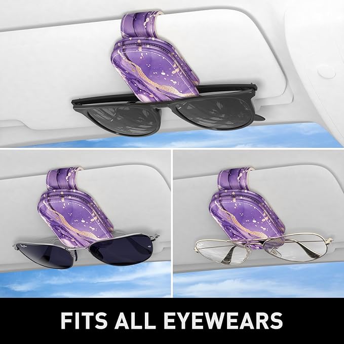 Sunglasses Holder for Car Visor, Magnetic Leather Car Sunglass Holder, Car Sun Visor Glasses Hanger Clip, Car Interior Accessories for Women Men, Fits All Size Eyeglasses