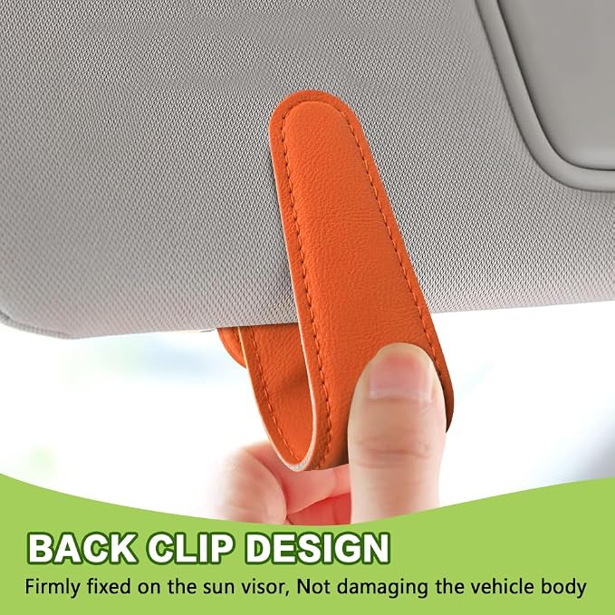 Sunglass Holder for Car, Sunglasses Clip for Car Visor, Magnetic Leather Vehicle Eyeglass Hanger Clip, Auto Ticket Card Glasses Organizer Clamp Accessories for SUV Sedan (Orange)