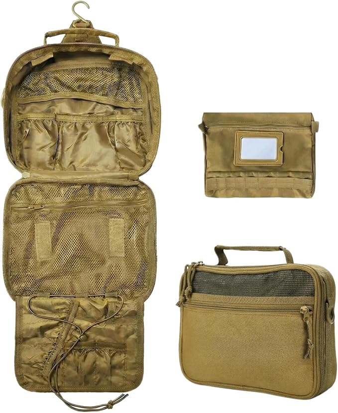 VELVEBAG ﻿Tactical Toiletry Bag for Men, Mens Toiletry Travel Bag, Hanging Dopp Kit Waterproof TravelShaving Hygiene Bag, Bathroom Multi-pocket Organizer, for Short Trips, Camping & Gym, No Molle