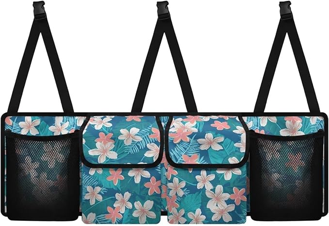 Tropical Flower Car Backseat Organizer Foldable Vehicle Interior Cargo Organizer Accessories Car Trunk Organizers with 4 Large Pockets Universal Fit for Cars SUV Sedans