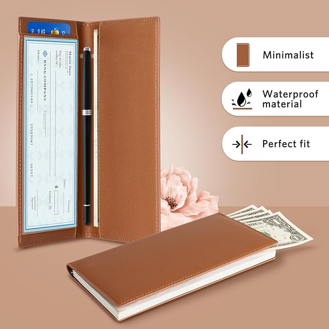 CoBak Premium Leather Checkbook Cover - RFID Blocking, Classic Design, Slim & Durable - Perfect for Personal & Business Checks