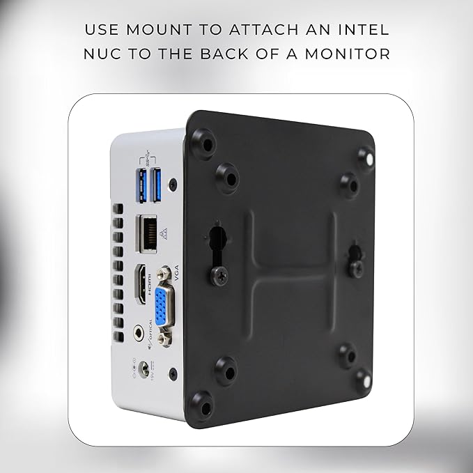 HumanCentric Mounting Bracket Compatible with Intel NUC, VESA Monitor Arm Plate for NUC Mini PC Computer, 75x75mm and 100x100mm Patterns, Does not fit Hades and Skull Canyon NUC, Hardware Included