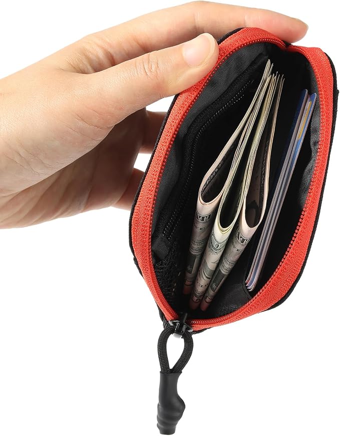 Coin Purse for Men, RFID Blocking 500D Nylon Small Wallet with Key Clip, Slim Front Pocket Card Holder, Zipper Coin Pouch & ID Window Organizer for Cards, Cash