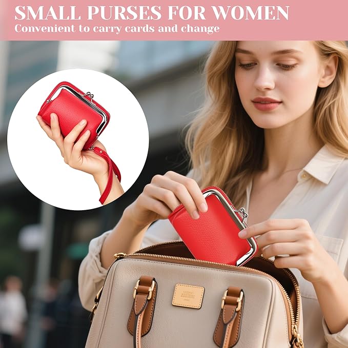Women's RFID Blocking Wristlet Wallet - 2-in-1 Zip-Around with Coin Purse & Card Slots - Vegan Leather with Secure Clasp (Gift Ready)(Red)