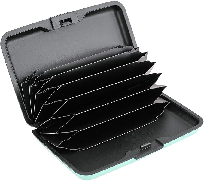 ELFISH Mini RFID Aluminum Wallet Credit Cards Holder Business Card Case Metal ID Case for Men Women (Light blue)