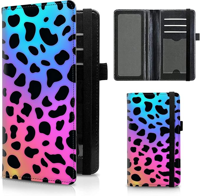 FUYOCWE Leather Checkbook Covers for Men Women Check book Holder Cover Wallets for Personal Checkbook Duplicate Checks with RFID Blocking & Elastic Strap-Colorful Leopard Print