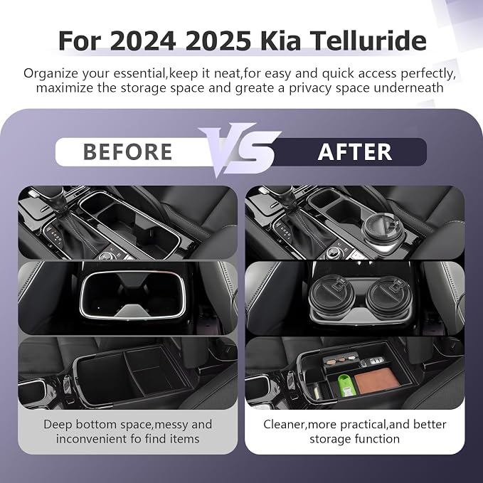 LUWU 2025 2026 Telluride Accessories for 2024 2025 2026 Kia Telluride Accessories Center Console Organizer Armrest Storage Box with Coin Box, Center Console & Rear Seat Cup Holder 3-Pack