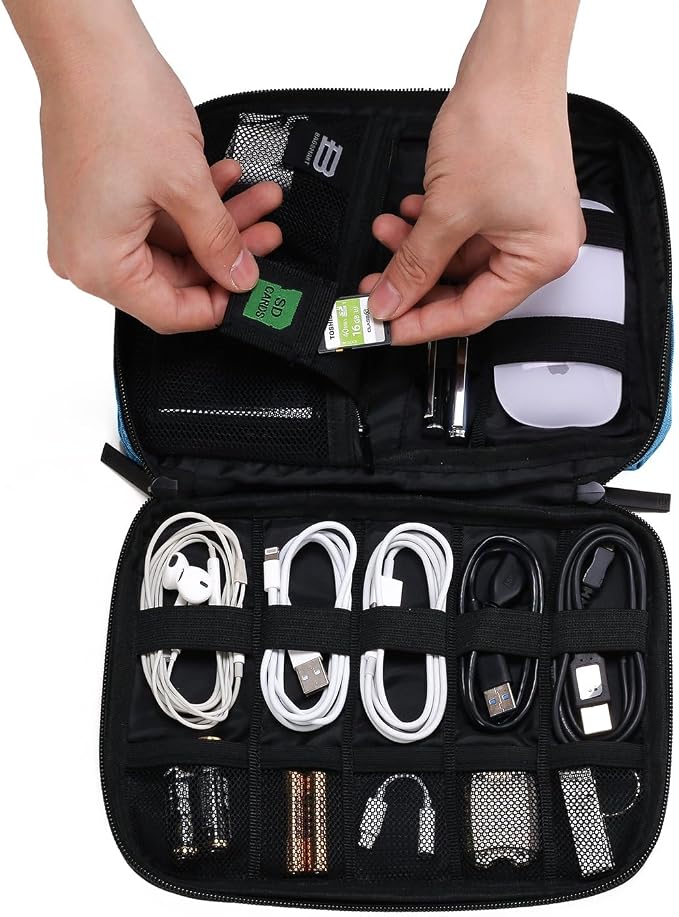 BAGSMART Travel Electronics Organizer, Phone SD Card, Men Women, Blue | Travel Cord Organizer, Cable bag, Travel Tech Organizer, Travel Accessories for Men Women