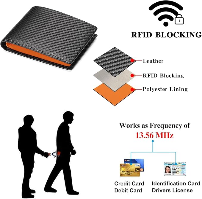 SENDEFN Slim Minimalist Men's Wallet RFID Blocking Leather Bifold Credit Card with 2 ID Window