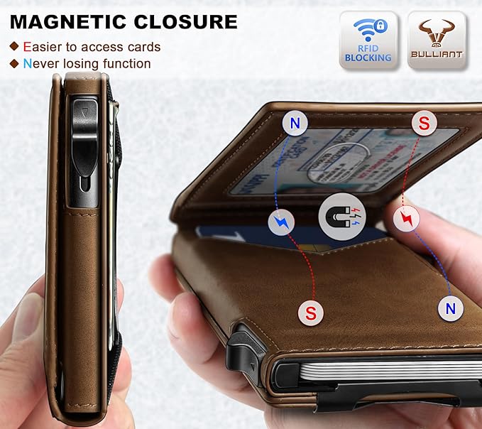 BULLIANT Men Wallet,Magnetic Metal Wallet Money Clip 9Cards Pop-up Access RFID Blocking