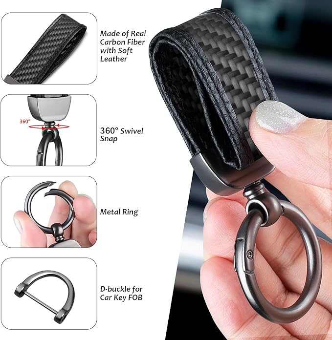 Real Carbon Fiber Car Keychain Minimalist Leather Edges Key Chain Holder Keychains Replacement Keychain Car Key Accessories