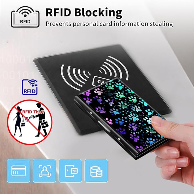 Metal Wallet,Credit Card Holder for Women Men,RFID Blocking Card Holder Mini Slim Aluminum Wallet ID Case Hard Case Business Card Holder Case,Glitter Paw Footprint