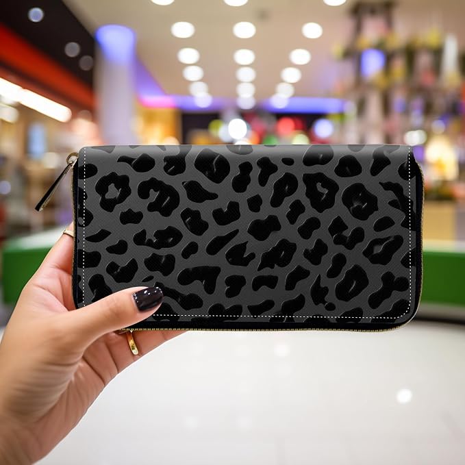 Wallet,Leather Long Wallet Suitable For Ladies And Teenagers - Detachable Wristband + RFID Travel Wallet With Card Slot - Leopard Print
